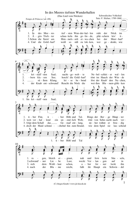 In des Meeres tiefsten Wunderhallen (Das Lied vom N cken) (M nnerchor) (M nnerchor) von Schwedisches Volkslied Satz Friedrich Silcher 1789-1860