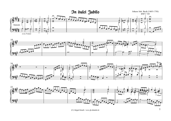 In dulci Jubilo BWV 729 (Klavier Cembalo Orgel Solo) (Klavier Solo) von Johann Seb. Bach