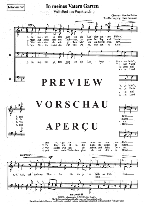 In meines Vaters Garten Männerchor TBB PDF Noten von Manfred Meier in