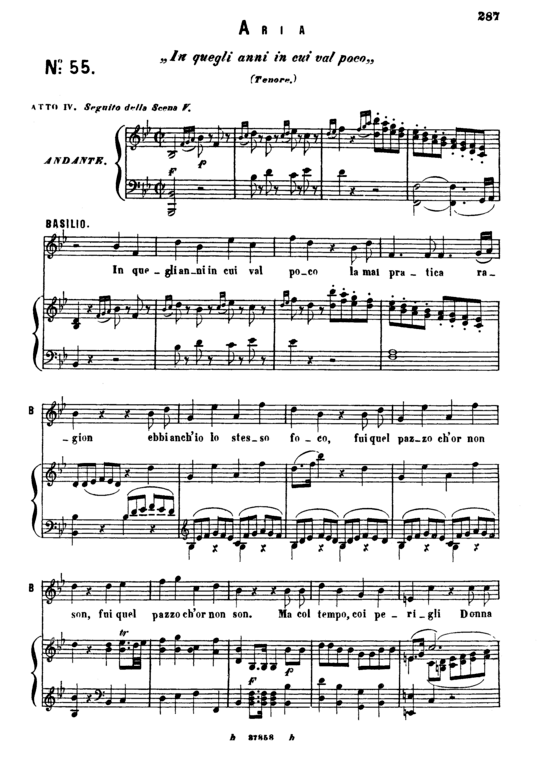 In quegli anni in cui val poco (Klavier + Tenor Solo) Ricordi (Klavier  Tenor) von W. A. Mozart (K.492)