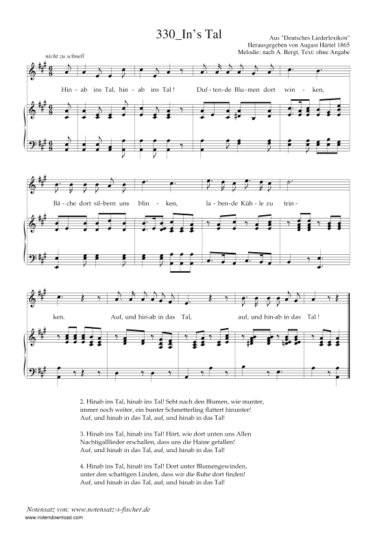In s Tal (Klavier + Gesang) (Klavier  Gesang) von nach A. Bergt