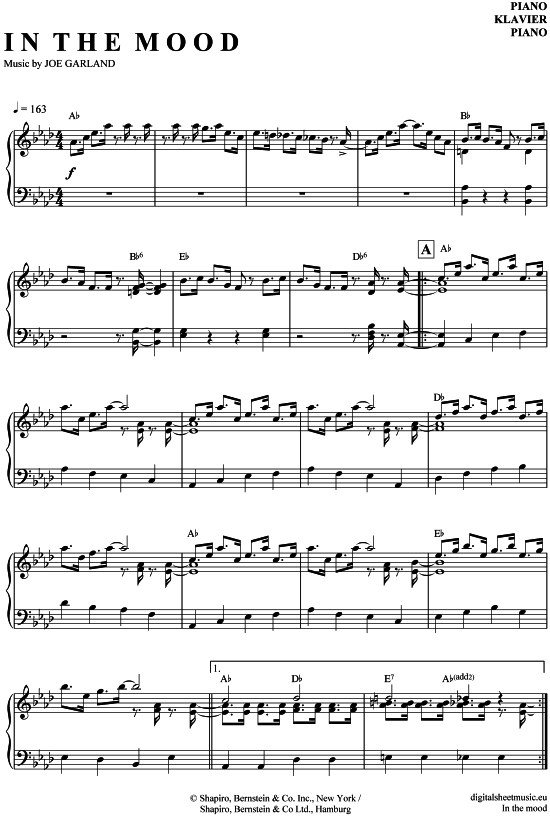 In the mood (Klavier solo) (Klavier Solo) von Glenn Miller (mit Original-Solos)