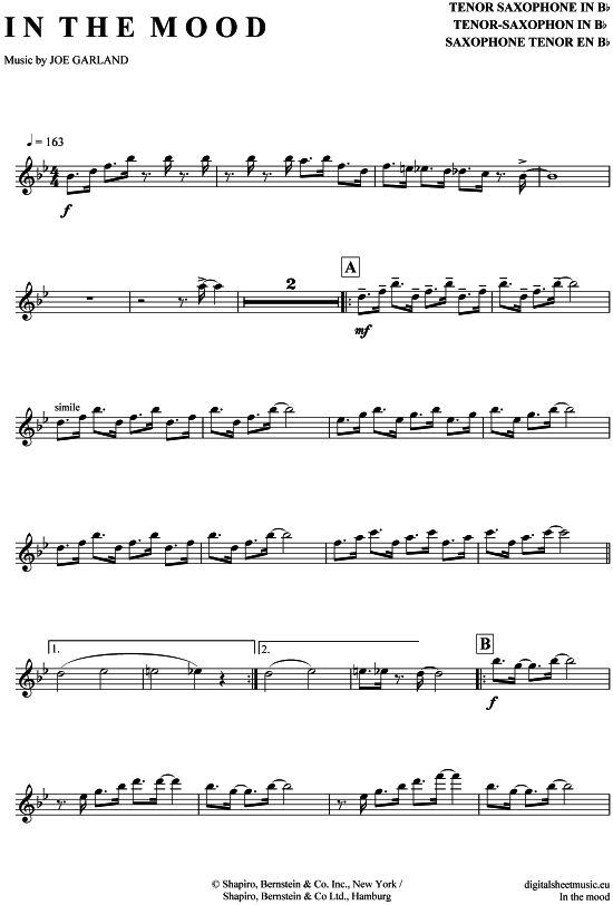 In the mood (Tenor-Sax) (Tenor Saxophon) von Glenn Miller (mit Original-Solos)