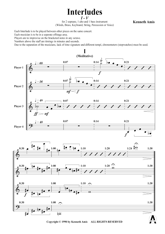 Interludes I-V (Duett f uuml r Violin- oder Bass-Schl uuml ssel) (Duett (2 St.)) von Kenneth Amis