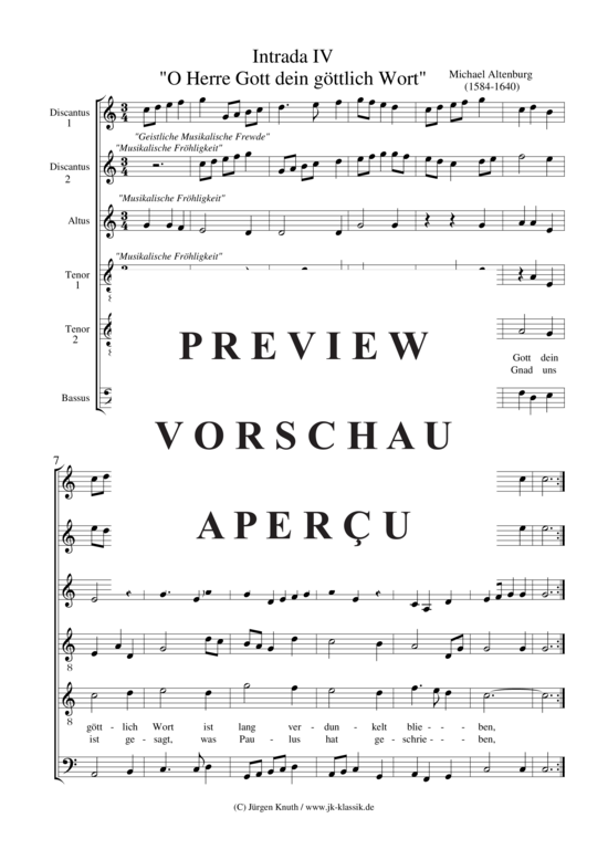 Intrada IV O Herre Gott dein g ttlich Wort (Ensemble 5 6 Blasinstrumente in C + Bass) (Ensemble (Gemischt)) von Michael Altenburg