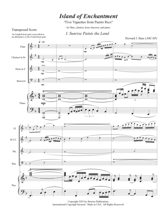 Island of Enchantment (Fl te Klarinette Horn Fagott und Klavier) (Quintett (Klavier  4 St.)) von Howard J. Buss