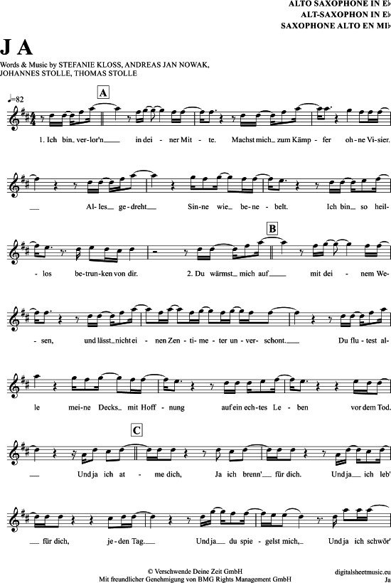 Ja (Alt-Sax) (Alt Saxophon) von Silbermond