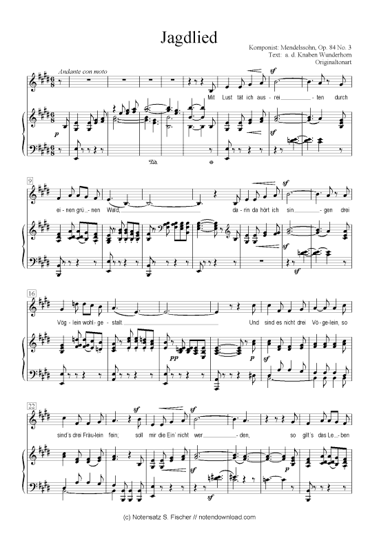 Jagdlied (Klavier + Gesang) (Klavier  Gesang) von Mendelssohn