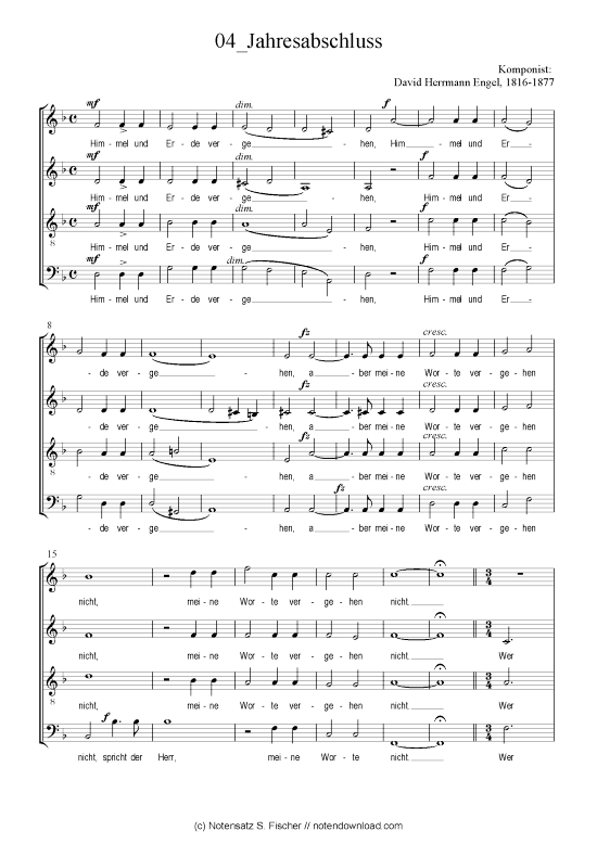 Jahresabschluss (Gemischter Chor) (Gemischter Chor) von David Herrmann Engel (1816-1877)