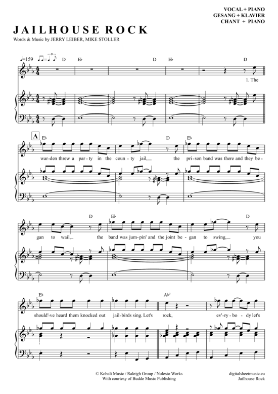 Jailhouse Rock (Klavier + Gesang) (Klavier Gesang  Gitarre) von Elvis Presley