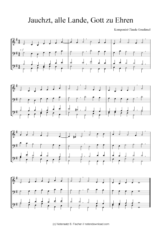 Jauchzt alle Lande Gott zu Ehren (Quartett in C) (Quartett (4 St.)) von Claude Goudimel