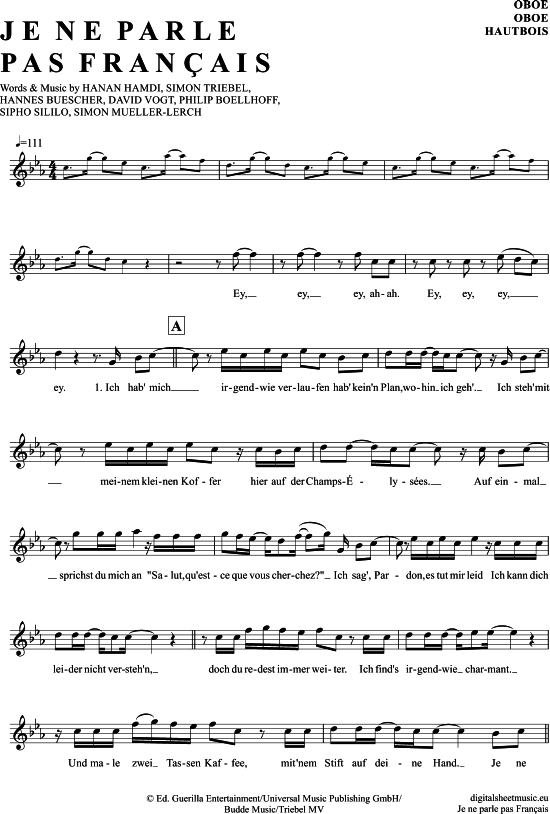 Je Ne Parle Pas Francais (Oboe) (Oboe Fagott) von Namika