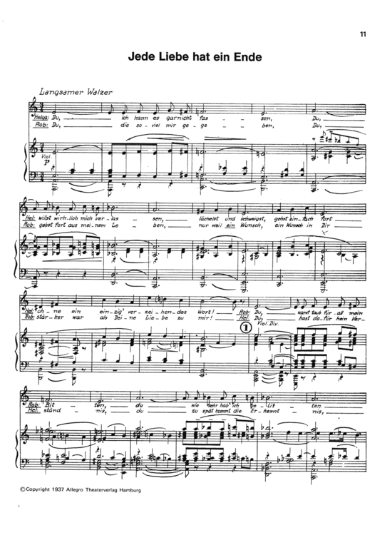 Jede Liebe Hat Ein Ende (Klavier + Gesang) (Klavier  Gesang) von Langsamer Walzer (1937)