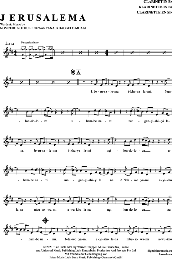 Jerusalema (Klarinette in B) (Klarinette) von Master Kg und Nomcebo Zikode