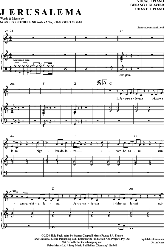 Jerusalema (Klavier Begleitung + Gesang) (Klavier Gesang  Gitarre) von Master Kg und Nomcebo Zikode