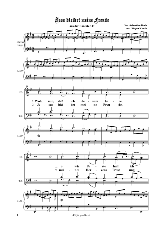 Jesu bleibet meine Freude (Gemischter Chor + Orgel Klavier) (Gemischter Chor Orgel) von Joh.-Seb. Bach  Arr. J rgen Knuth