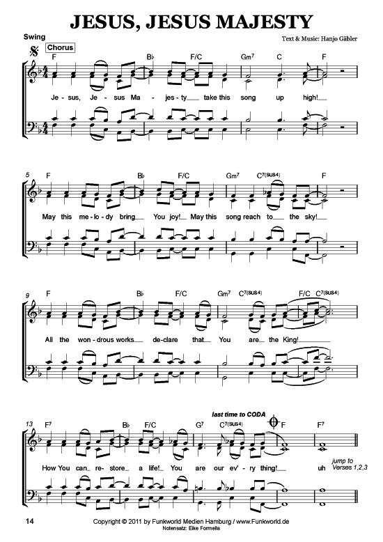 Jesus Jesus Majesty (Gemischter Chor) (Gemischter Chor) von Hanjo G auml bler (aus Songs for Gospel Vol. 4)