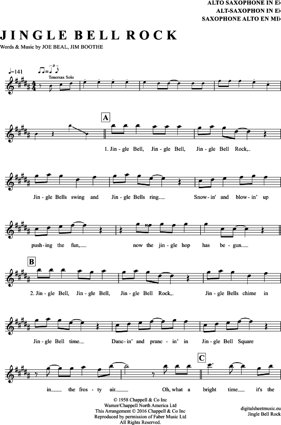 Jingle Bell Rock (Alt-Sax) (Alt Saxophon) von Bill Haley And The Comets
