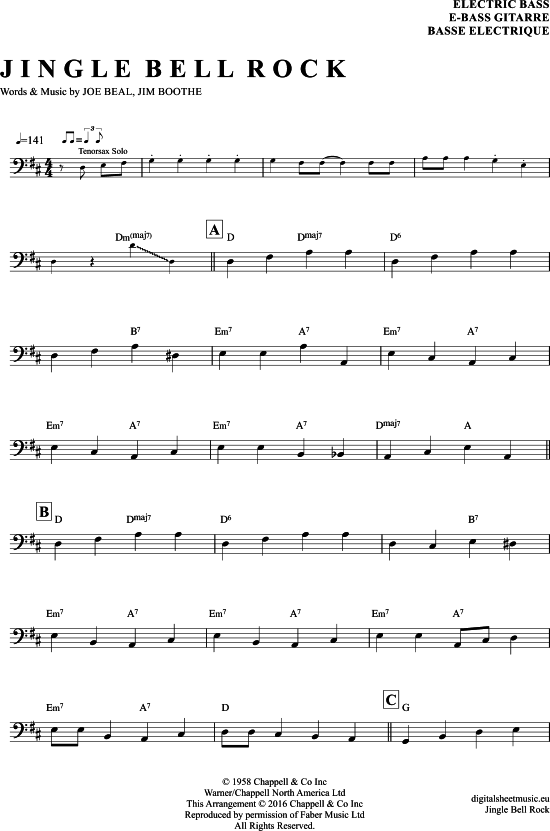 Jingle Bell Rock EBass PDF Noten von Bill Haley And The Comets in D