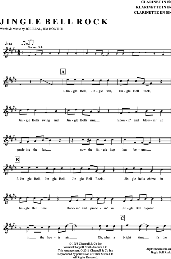 Jingle Bell Rock (Klarinette in B) (Klarinette) von Bill Haley And The Comets
