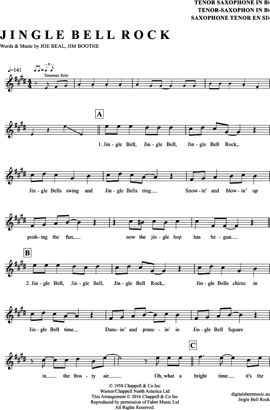 Jingle Bell Rock TenorSax PDF Noten von Bill Haley And The Comets in