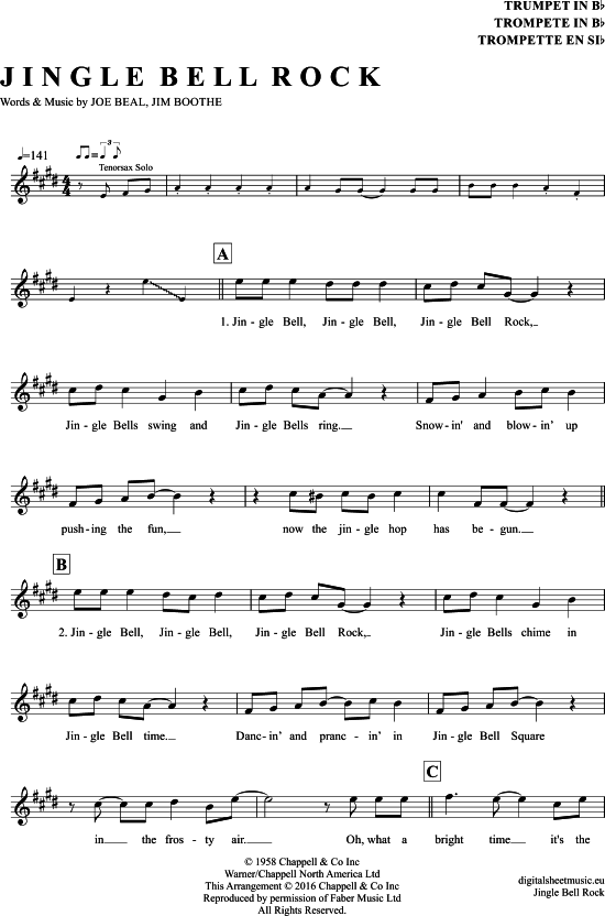 Jingle Bell Rock Sheet Music For Trumpet