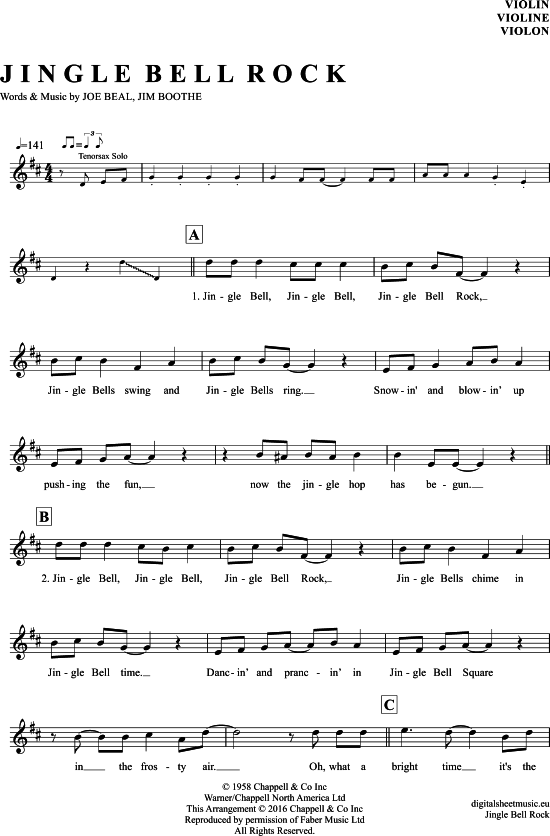 Jingle Bell Rock Violine PDF Noten von Bill Haley And The Comets in D