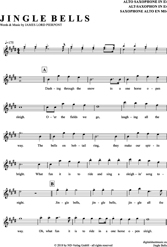 Jingle Bells AltSax PDF Noten von Weihnachten in E Dur 7111009
