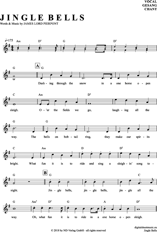 Jingle Bells Gesang PDF Noten von Weihnachten in G Dur 7040488