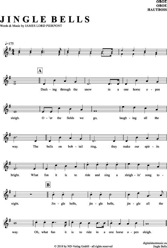 Jingle Bells Oboe PDF Noten von Weihnachten in G Dur 7090503