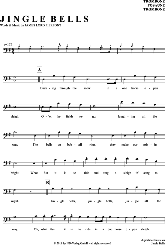 Jingle Bells Posaune / Bariton PDF Noten von Weihnachten in G Dur