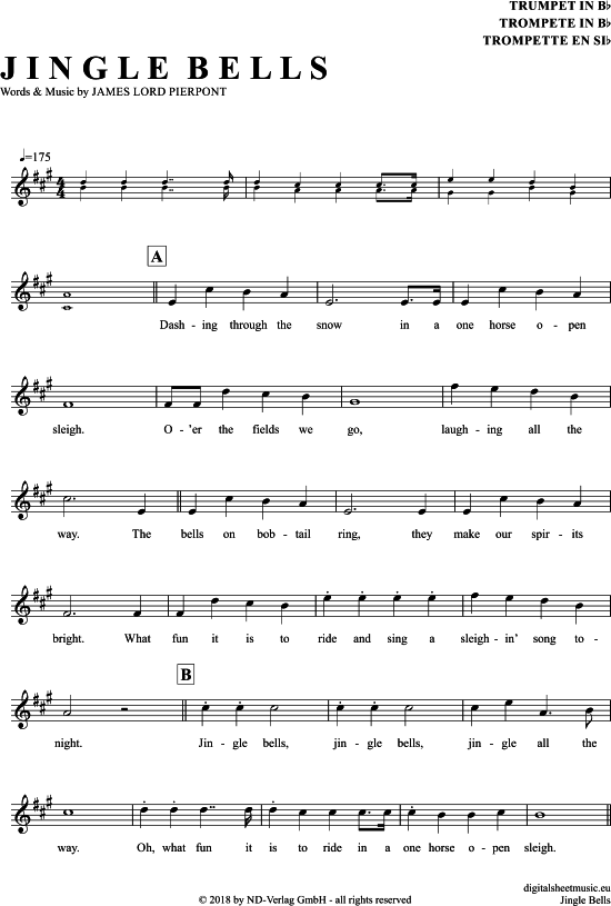 Jingle Bells Trompete in B PDF Noten von Weihnachten in A Dur 7120502