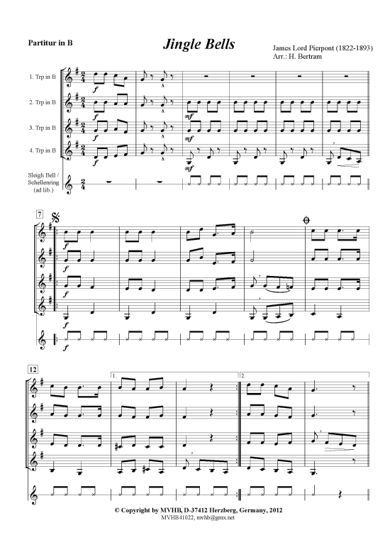 Jingle Bells TrompetenQuartett PDF Noten von James Lord Pierpont in