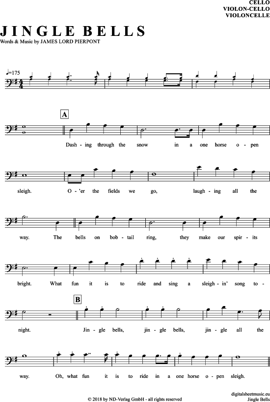Jingle Bells ViolonCello PDF Noten von Weihnachten in G Dur 7130951