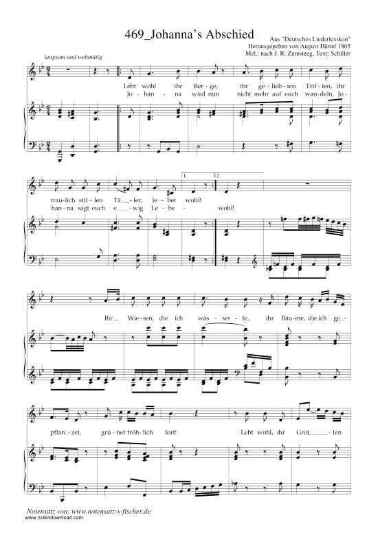 Johanna s Abschied (Klavier + Gesang) (Klavier  Gesang) von Aus Deutsches Liederlexikon A. H rtel (1865)