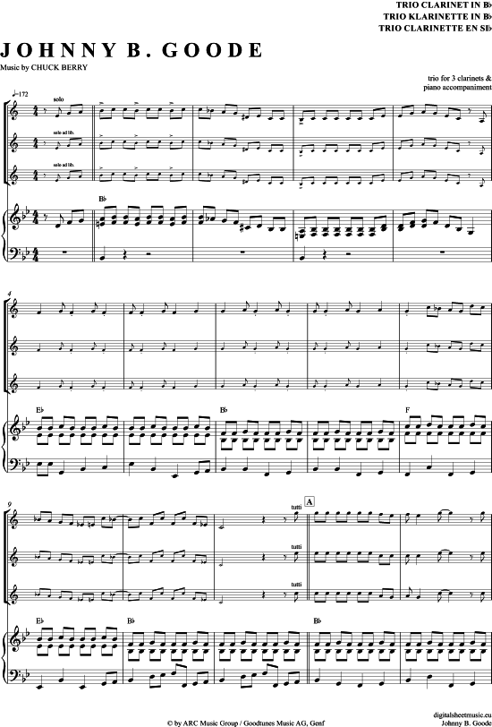 Johnny B. Goode (Klarinetten Trio + Klavier) (Trio (Klarinette)) von Chuck Berry