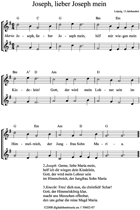 Joseph lieber Joseph mein (2x Blockfl te) (Duett (Fl te)) von Weihnachtslied (sehr einfach)