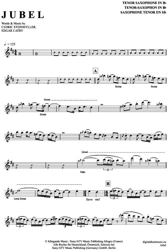 Jubel (Tenor-Sax) (Tenor Saxophon) von Klingande