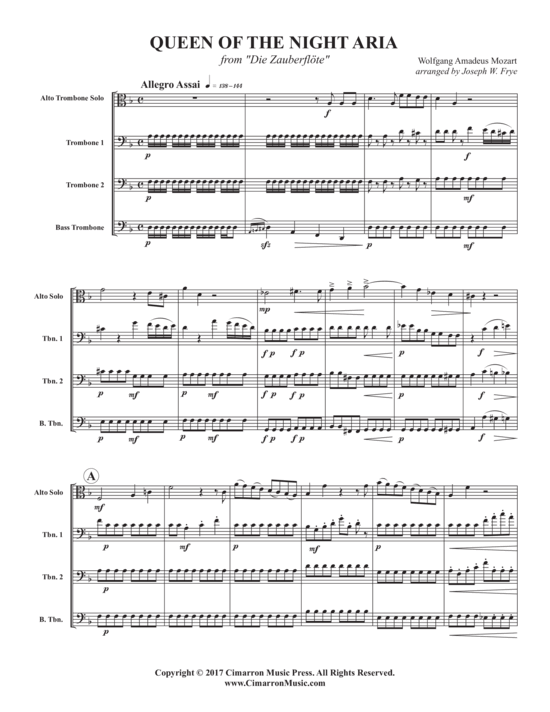 K ouml nigin der Nacht Arie (Queen of the Night Aria) (Posaunenquartett) (Quartett (Posaune)) von W. A. Mozart