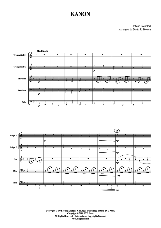 Kanon in D (Blechbl serquintett) (Quintett (Blech Brass)) von Johann Pachelbel (arr. Thomas)