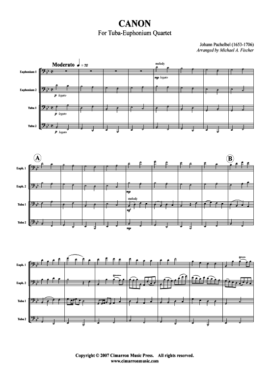 Kanon (Tuba Quartett 2x Bariton 2xTuba) (Quartett (Tuba)) von Johann Pachelbel