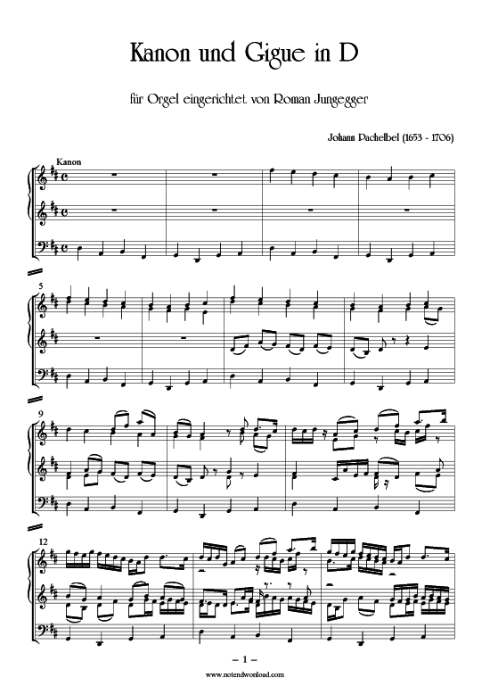 Kanon und Gigue in D (Orgel Solo) (Orgel Solo) von Johann Pachelbel (bearb. R. Jungegger)