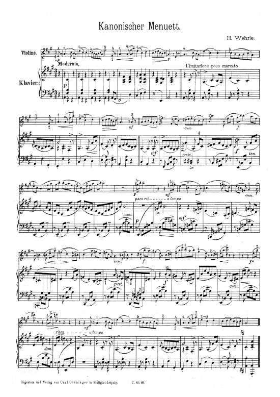 Kanonischer Menuett (Violine + Klavier) (Klavier  Violine) von Hugo Wehrle