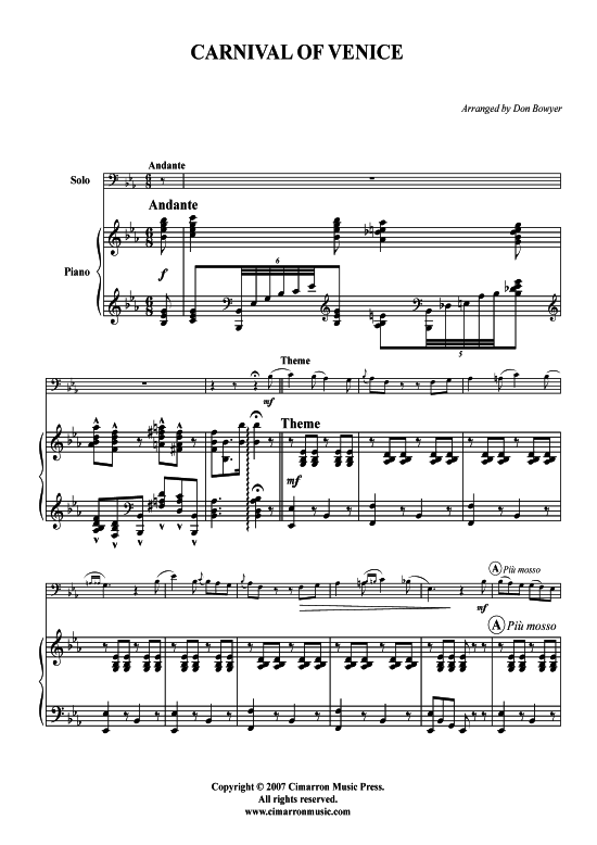 Karneval von Venedig (Bass-Posaune + Klavier) (Klavier  Bass Posaune) von Traditional