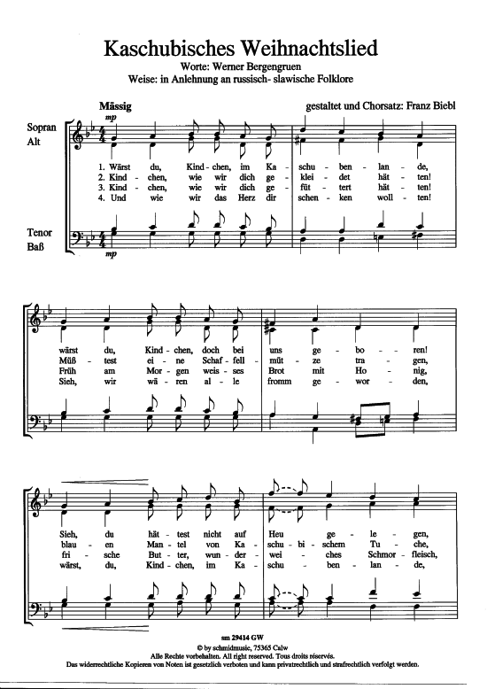 Kaschubisches Weihnachtslied (Gemischter Chor) (Gemischter Chor) von Volksweise (Satz Franz Biebl)
