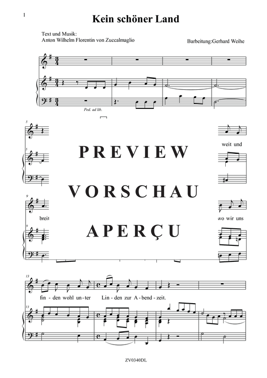 Kein sch ner Land (Gesang + Klavier) (Klavier  Gesang) von Anton Wilhelm Florentin von Zuccalmaglio Gerhard Weihe