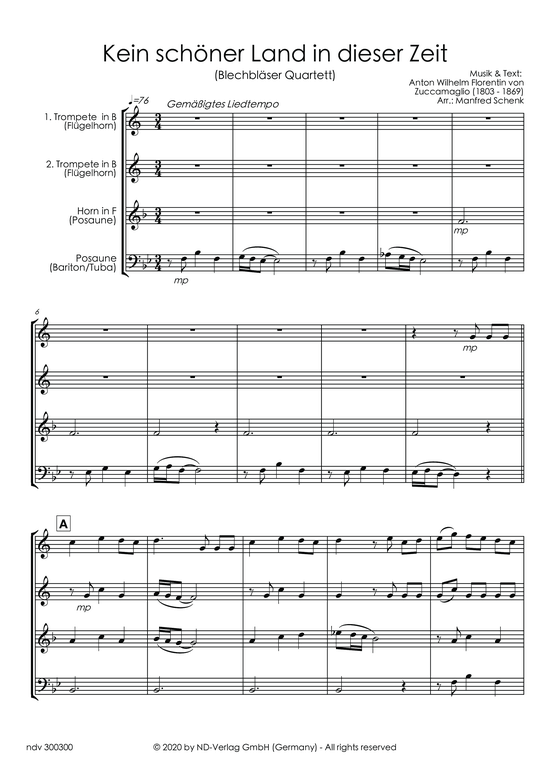 Kein sch ner Land in dieser Zeit (Blechbl ser Quartett) (Quartett (Blech Brass)) von Manfred Schenk (arr.)