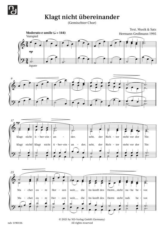 Klagt nicht bereinander (Gemischter Chor) (Gemischter Chor) von Hermann Grollmann