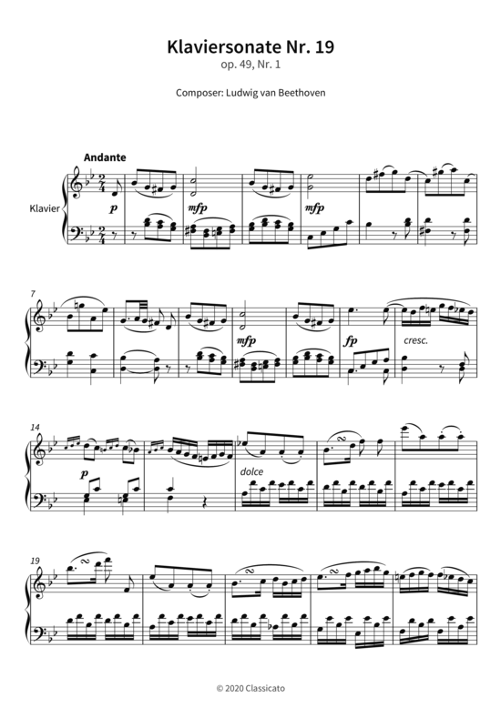 Klaviersonate Nr. 19 - op. 49 Nr. 1 (Klavier Solo) (Klavier Solo) von Ludwig van Beethoven
