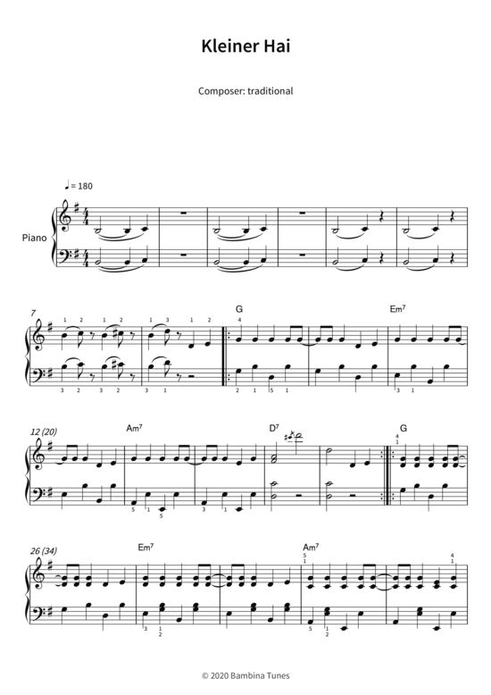Kleiner Hai (Klavier Solo) (Klavier Solo) von traditional
